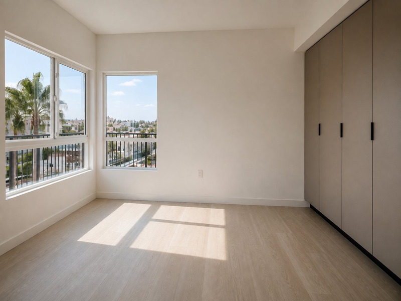 Sun-filled corner bedroom with neighborhood views and built-in wardrobes